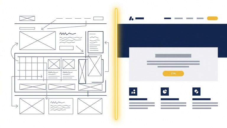 Wireframe-to-site preview direction by Solurnis