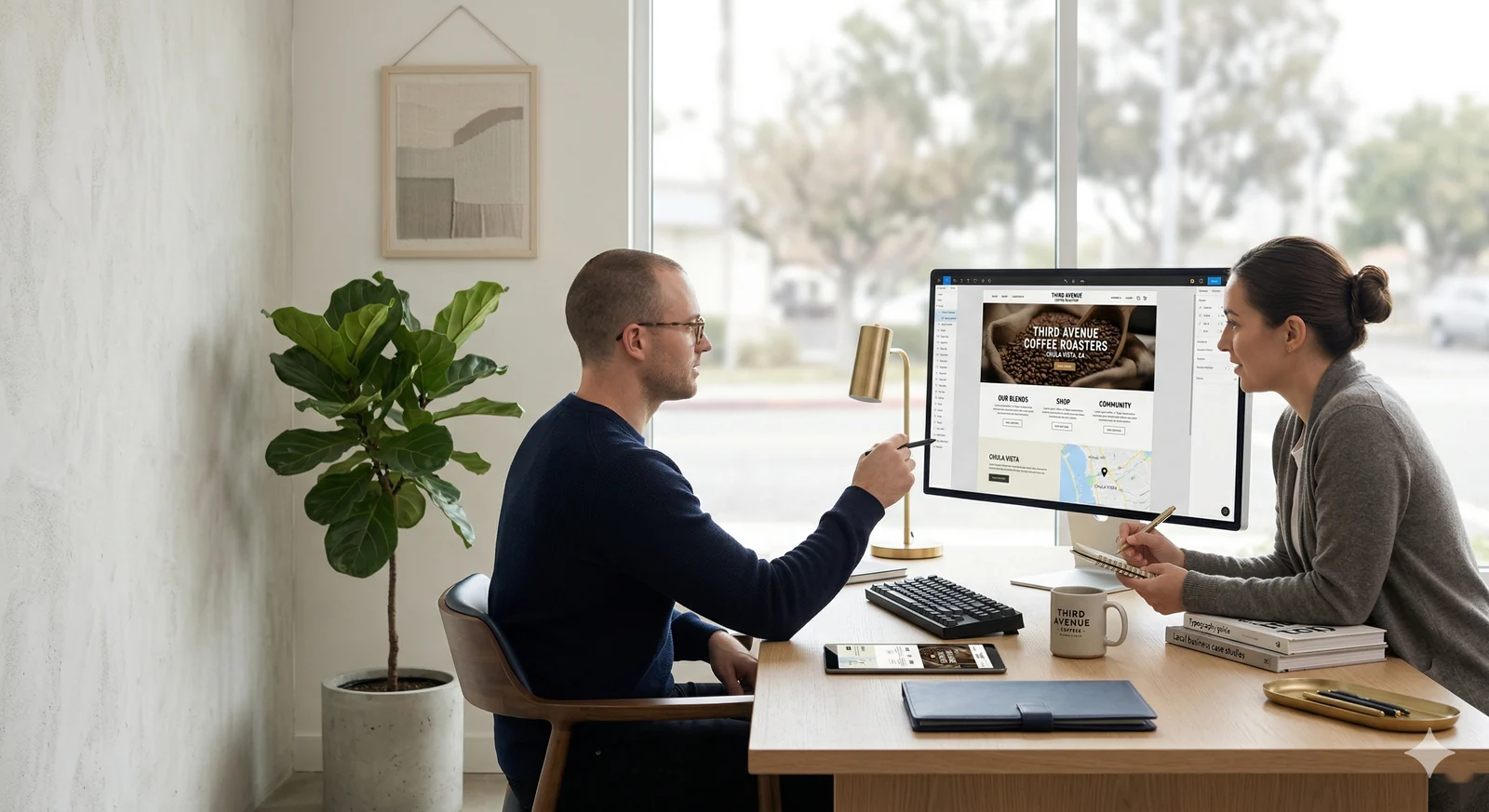 Solurnis recovery consultation visual with a website review session in a bright office