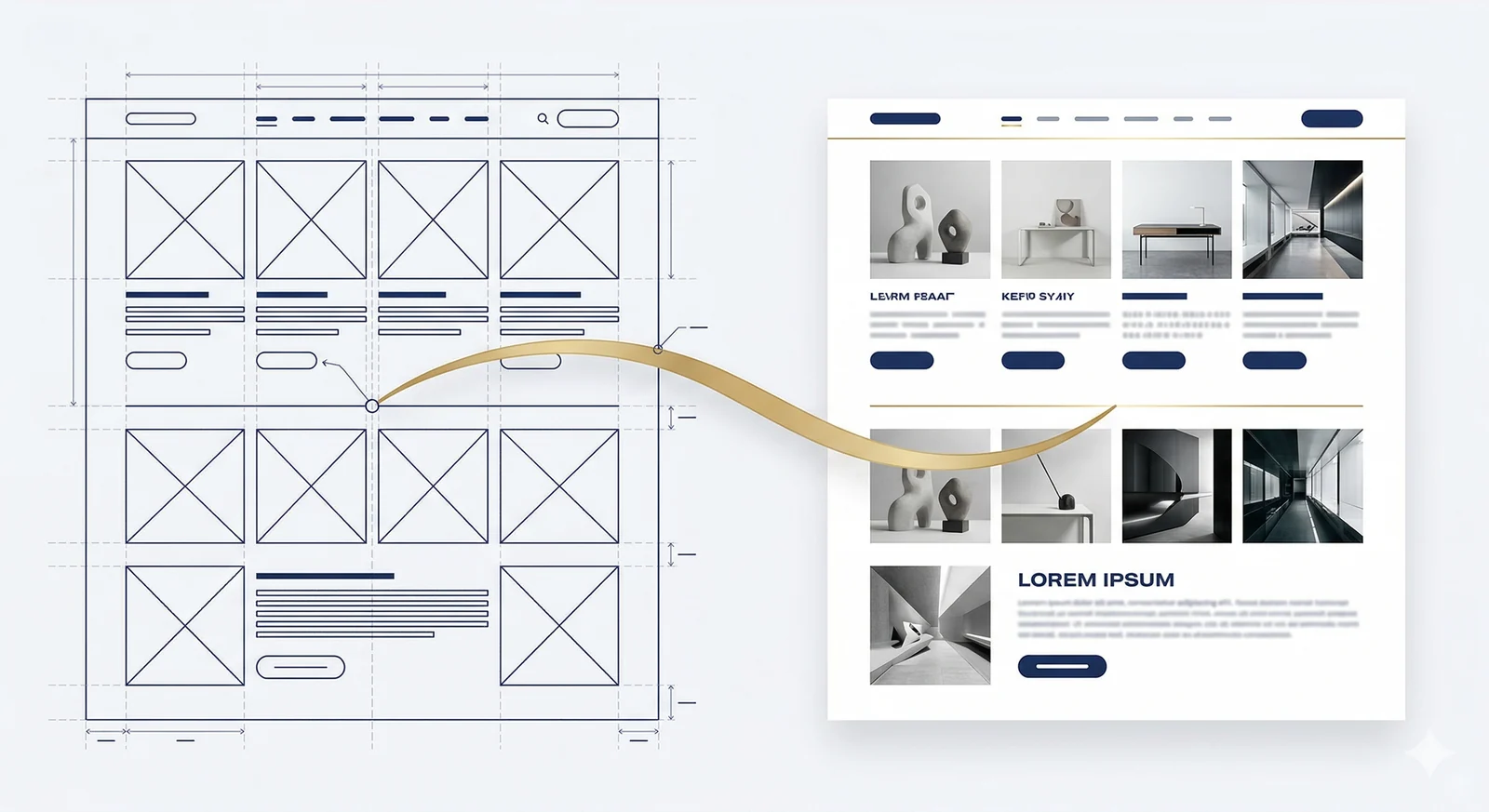 Solurnis SEO visual showing a rough wireframe becoming a polished finished website